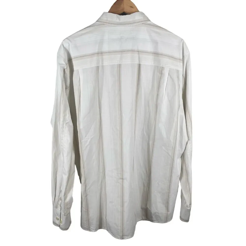 Tommy Bahama Men's Button Up‎ Long Sleeve Shirt XL Cream  Striped 100% Cotton